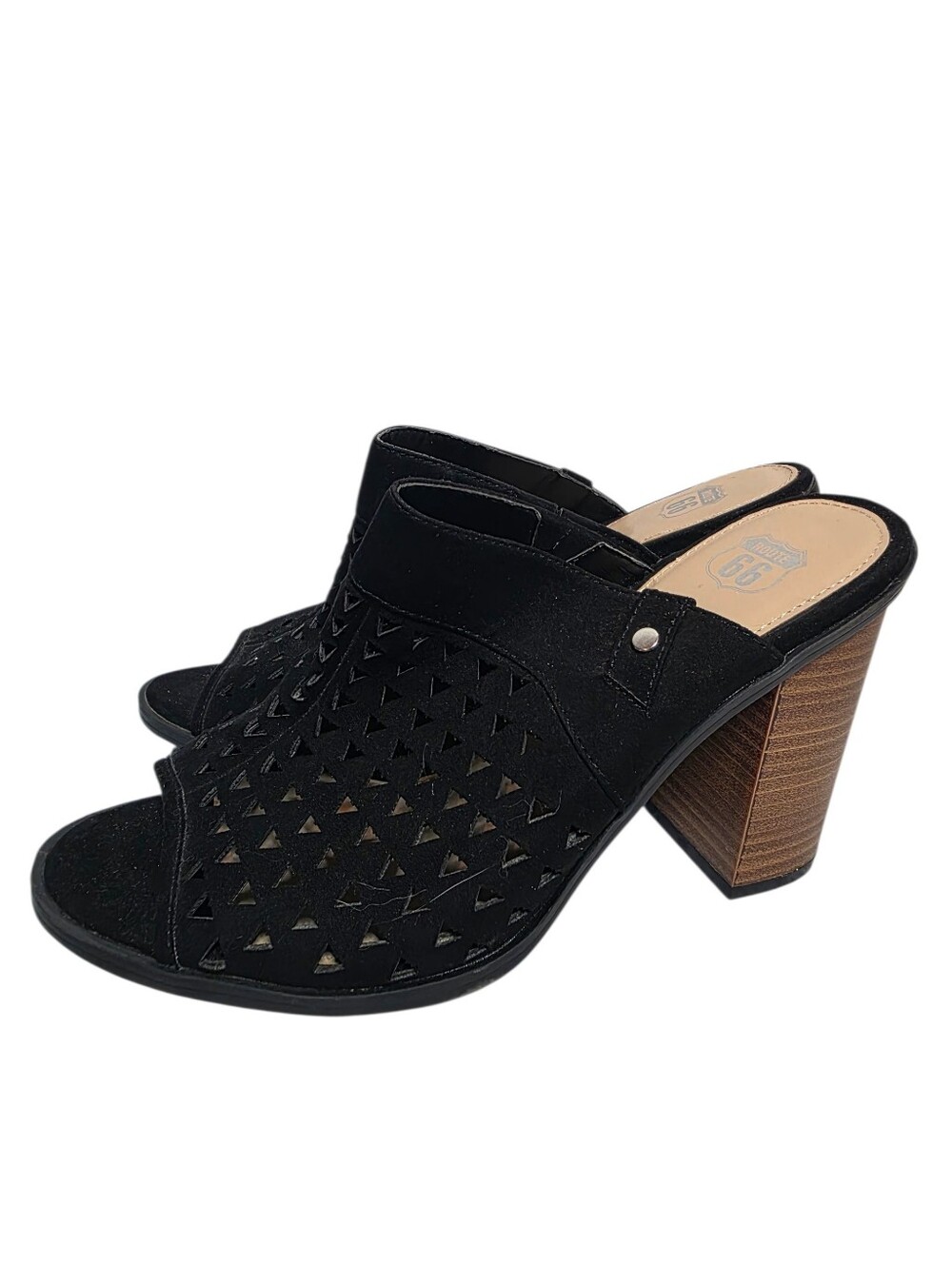 RIPLEY by Route 66 Women's Fashion Sandal - 4" stacked heel. Black Shoe Size 8